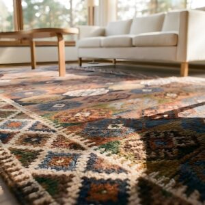 Antique Tribal Geometric NW Persian Flat Weave Kilim Hall Runner Rug (SKU 24639) - in-room detail