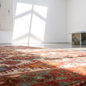 Tribal Geometric Antique NW Persian Ivory Kurdish Hallway Runner Rug (SKU 21372) - in-room detail