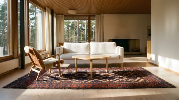 Antique tribal geometric pattern persian baluch rug (sku 25139) - room view