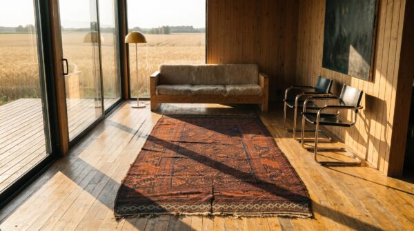 Antique tribal geometric pattern persian baluch small area rug (sku 21584) - room view