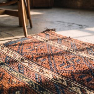 Antique Tribal Geometric Persian Baluch Square Small Scatter Rug (SKU 21588) - in-room detail