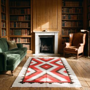 Tribal Geometric Antique Small Native American Wool Flatweave Navajo Kilim Rug (SKU 22119) - room view