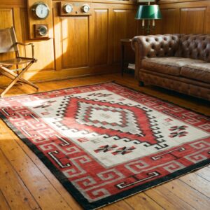 Tribal Geometric Antique Small Size Classic Native American Flatweave Navajo Rug (SKU 20902) - room view