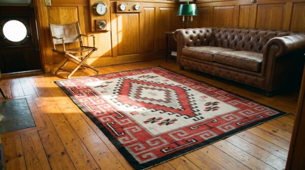Tribal geometric antique small size classic native american flatweave navajo rug 6 Tribal geometric antique small size classic native american flatweave navajo rug (sku 20902) - room view