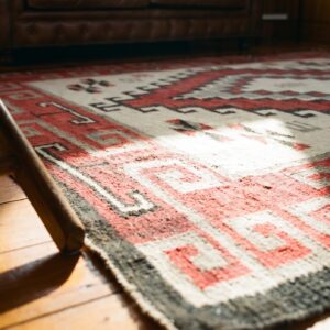Tribal Geometric Antique Small Size Classic Native American Flatweave Navajo Rug (SKU 20902) - in-room detail