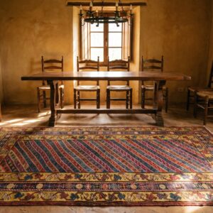 Tribal Geometric Striped Antique Caucasian Karabagh Knotted Rug (SKU 18058) - room view
