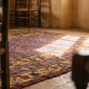 Tribal Geometric Striped Antique Caucasian Karabagh Knotted Rug (SKU 18058) - in-room detail