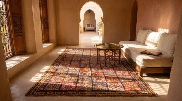 Antique tribal geometric turkish konya small 19th colorful century rug 9 Antique tribal geometric turkish konya small 19th colorful century rug (sku 25737) - room view
