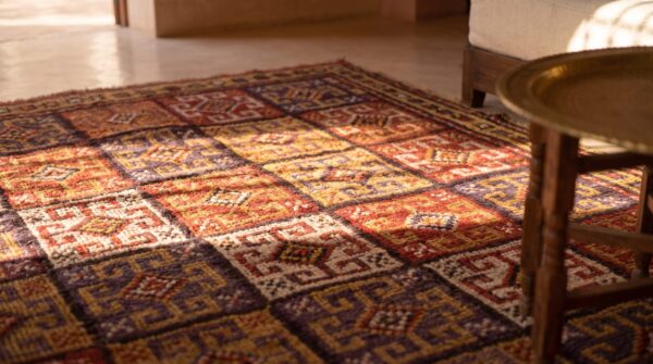 Antique tribal geometric turkish konya small 19th colorful century rug 10 Antique tribal geometric turkish konya small 19th colorful century rug (sku 25737) - in-room detail