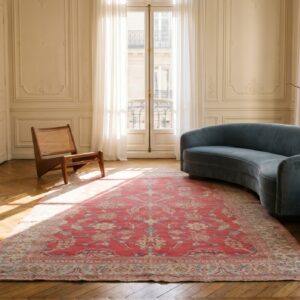 Tribal Large Scale Pattern Antique Warm Faded Red Color Cotton Agra Rug (SKU 20125) - room view