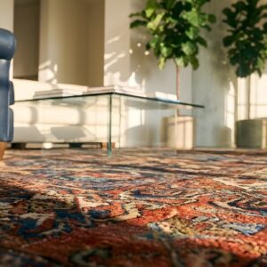 Antique Tribal Lattice Cypress Tree Design Persian Bakhtiari Rug (SKU 24922) - in-room detail