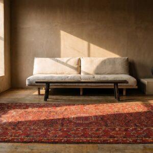 Tribal Long and Narrow Antique Central Asian Late 19th Century Red Ersari Beshir Rug (SKU 18398) - room view