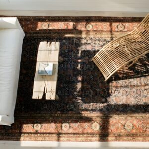 Tribal Mid 19th Century Antique NW Persian Long and Narrow Oversized Rug (SKU 23496) - styled overhead view
