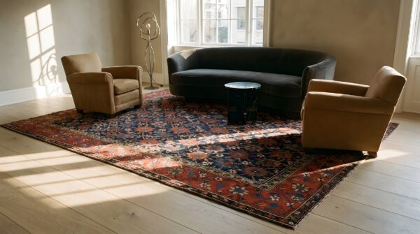 Antique tribal mina khani design nw persian room size navy blue rug 9 Antique tribal mina khani design nw persian room size navy blue rug (sku 24031) - in-room detail