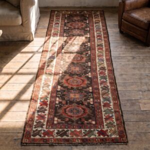 Antique Tribal Mina Khani Northwest Persian Hallway Runner Rug (SKU 19518) - styled overhead view