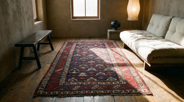 Antique tribal navy blue caucasian hallway runner kazak rug (sku 18331) - room view
