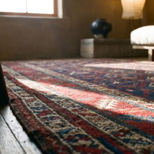 Antique Tribal Navy Blue Caucasian Hallway Runner Kazak Rug (SKU 18331) - in-room detail