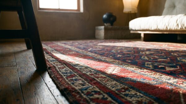 Antique tribal navy blue caucasian hallway runner kazak rug (sku 18331) - in-room detail