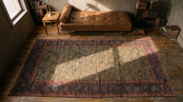 Tribal antique nw persian hallway runner wool pile bakshaish rug 2 Tribal antique nw persian hallway runner wool pile bakshaish rug (sku 17832) - styled overhead view