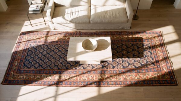 Antique tribal paisley nw persian hallway runner rug 2 Antique tribal paisley nw persian hallway runner rug (sku 24286) - styled overhead view