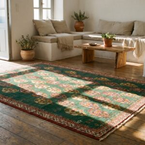 Tribal Paisley Pattern Antique Green Color Indian Agra Rug (SKU 19805) - room view