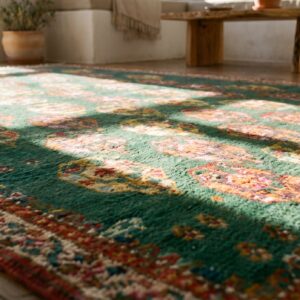 Tribal Paisley Pattern Antique Green Color Indian Agra Rug (SKU 19805) - in-room detail