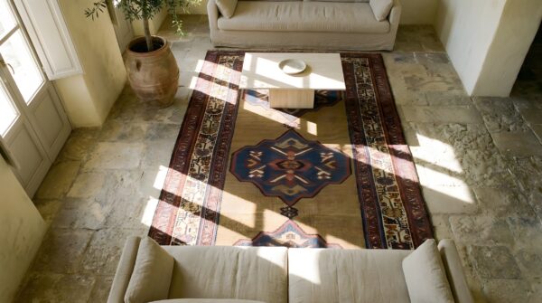 Antique tribal persian bidjar hallway runner wool rug 2 Antique tribal persian bidjar hallway runner wool rug (sku 23052) - styled overhead view