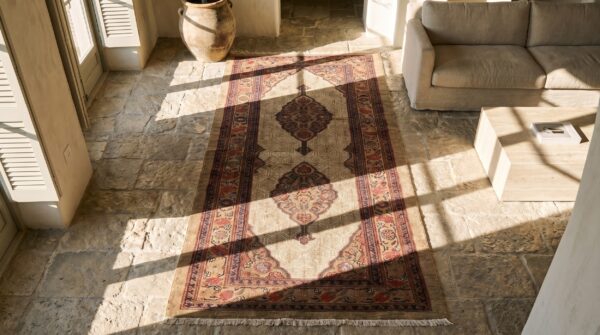 Antique tribal persian serab hallway runner wool rug 2 Antique tribal persian serab hallway runner wool rug (sku 18325) - styled overhead view