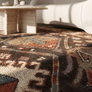 Tribal Primitive Late 19th Century Antique Brown Caucasian Kazak Rug (SKU 18321) - in-room detail