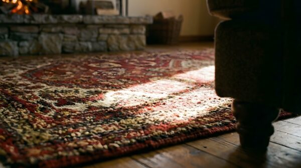 Tribal antique red persian karajeh small scatter size wool rug (sku 23577) - in-room detail