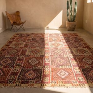 Tribal Room Size Flatwoven Antique Geometric Turkish Kilim Rug (SKU 22107) - room view
