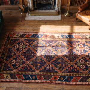 Antique Tribal Shrub Design NW Persian Kurdish Hallway Runner Rug (SKU 21288) - styled overhead view