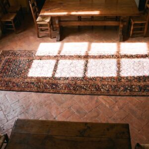 Antique Tribal Shrub Design Persian Bidjar Hallway Runner Wool Rug (SKU 20454) - styled overhead view