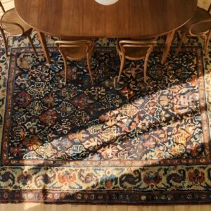 Antique Tribal Small Square NW Persian Kurdish Scatter Rug (SKU 23863) - styled overhead view