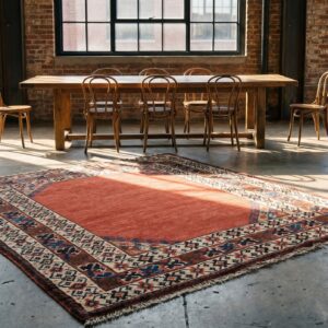 Antique Tribal Square Kazak Rug - Red Solid Open Field (SKU 18017) - room view