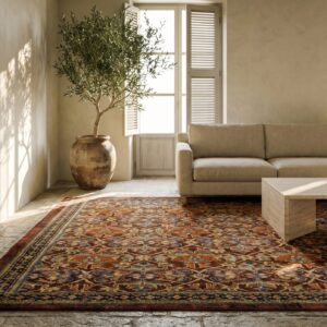 True Warm Brown Color Antique Tribal Floral Pattern Persian Ziegler Sultanabad Rug (SKU 18088) - room view