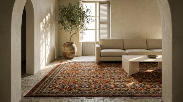 True warm brown color antique tribal floral pattern persian ziegler sultanabad rug 10 True warm brown color antique tribal floral pattern persian ziegler sultanabad rug (sku 18088) - room view