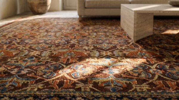 True warm brown color antique tribal floral pattern persian ziegler sultanabad rug 11 True warm brown color antique tribal floral pattern persian ziegler sultanabad rug (sku 18088) - in-room detail