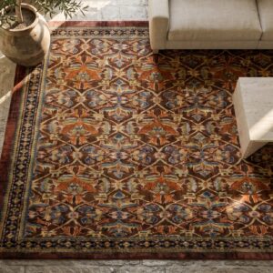 True Warm Brown Color Antique Tribal Floral Pattern Persian Ziegler Sultanabad Rug (SKU 18088) - styled overhead view