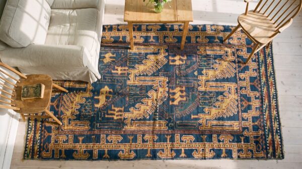 Antique tunisian knotted hallway runner rug (sku 21738) - styled overhead view