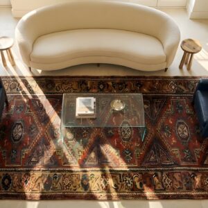 Antique Turkish Knotted Coral Hallway Runner Rug (SKU 25707) - styled overhead view