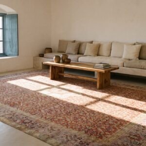 Antique Turkish Hereke Carpet 20'×25' Rust Field, Lavender Border, Monumental Square Format, Circa 1920 (SKU 20224) - room view