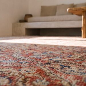 Antique Turkish Hereke Carpet 20'×25' Rust Field, Lavender Border, Monumental Square Format, Circa 1920 (SKU 20224) - in-room detail