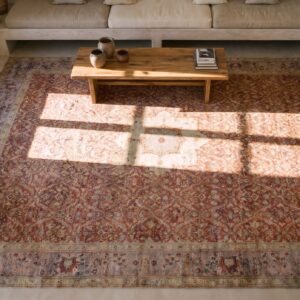 Antique Turkish Hereke Carpet 20'×25' Rust Field, Lavender Border, Monumental Square Format, Circa 1920 (SKU 20224) - styled overhead view