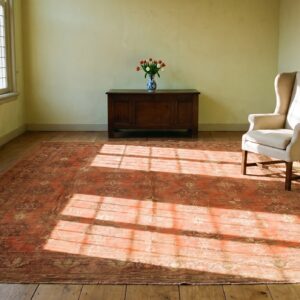 Antique Turkish Oushak Carpet 17'×19' Soft Pink Field, Purple Border, Decorative Oversized, Circa 1900 (SKU 20135) - room view