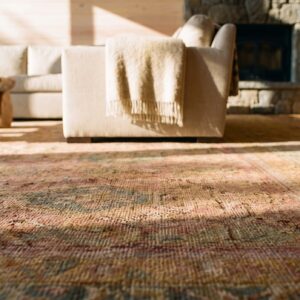 Antique Turkish Oushak Carpet 17'6"×18' Peach & Celadon, Square Format, Circa 1900 (SKU 18951) - in-room detail
