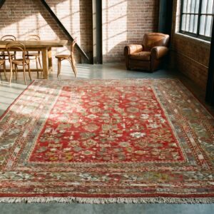 Antique Turkish Oushak Coral Rug - Rustic Village Pattern (SKU 19022) - room view