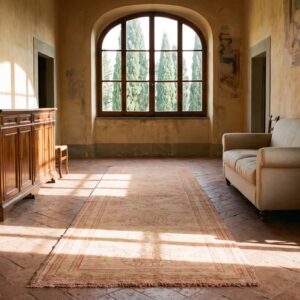 Antique Turkish Oushak Runner 3'×12' Rose Medallion, Hand-Knotted Wool, 1920s (SKU 18967) - room view