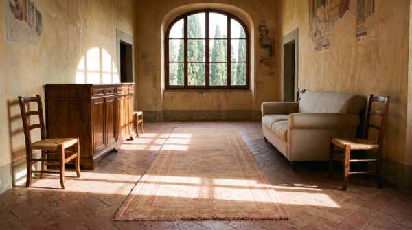 Antique turkish oushak runner 3'×12' rose medallion, hand-knotted wool, 1920s 9 Antique turkish oushak runner 3'×12' rose medallion, hand-knotted wool, 1920s (sku 18967) - room view