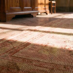 Antique Turkish Oushak Runner 3'×12' Rose Medallion, Hand-Knotted Wool, 1920s (SKU 18967) - in-room detail
